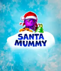  Behold the unique "Santa Mummy" slot game by Belatra, showcasing a Santa-clad mummy decked out in festive holiday attire. This vibrant image presents the mummy with a vivid purple hue, wearing a Santa hat, surrounded by snowy blue with frosty snowflakes. The game's title, "Santa Mummy," is boldly written in large, cool blue letters.